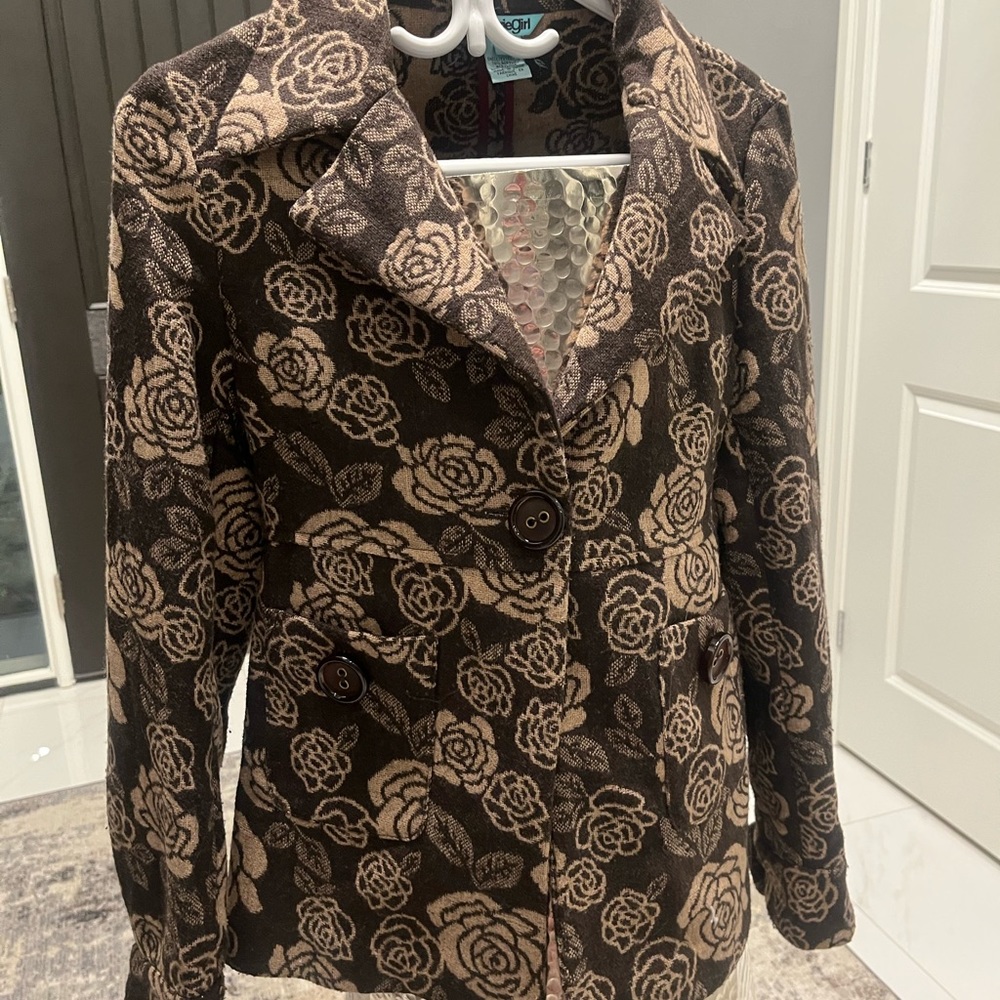 COPY - Kenzie Girl brown tan cottage rose tapestry look blazer jacket size medโฆ